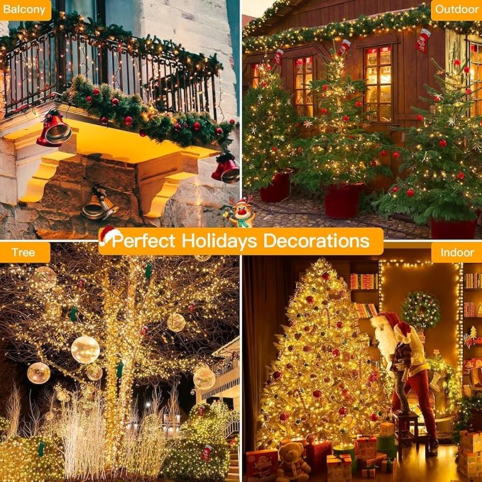 Upgrade 4 Pack Solar Christmas Lights Outdoor Waterproof, Warm White 400 LED Solar Fairy Lights, 8 Modes Solar String Lights for Outside Christmas Decorations Patio Yard Tree Garden