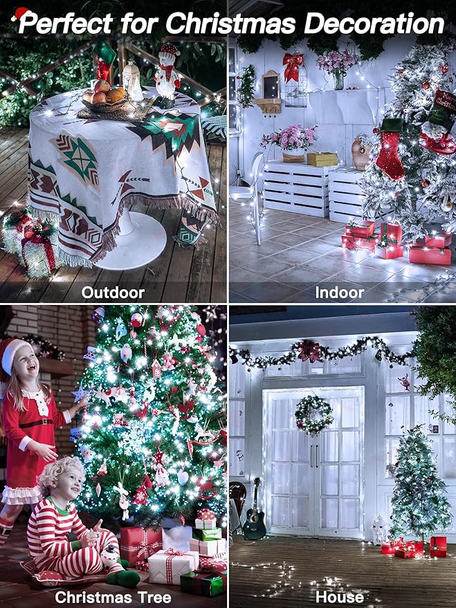 Christmas Lights 66FT 200 LED, Christmas Tree Light with 8 Lighting Modes, Outdoor Waterproof String Lights with Remote and Timer, Fairy Light for Holiday Decor (Cool White)