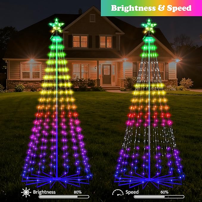 7FT Lighted Outdoor Christmas Tree, 295 LED Smart Cone Tree, Music Sync RGB Fairy Lights, LED Light Show, APP and Remote Control, Timer Function, Perfect for Outdoor Christmas Decorations