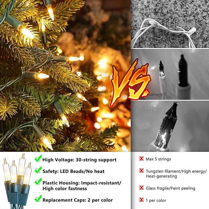 Christmas Lights -1 Pack 21.5FT 100LED Conectable Waterproof String Lights Brighter Detachable Plug-in Lights Indoor & Outdoor for Christmas Decoration(Warm White)
