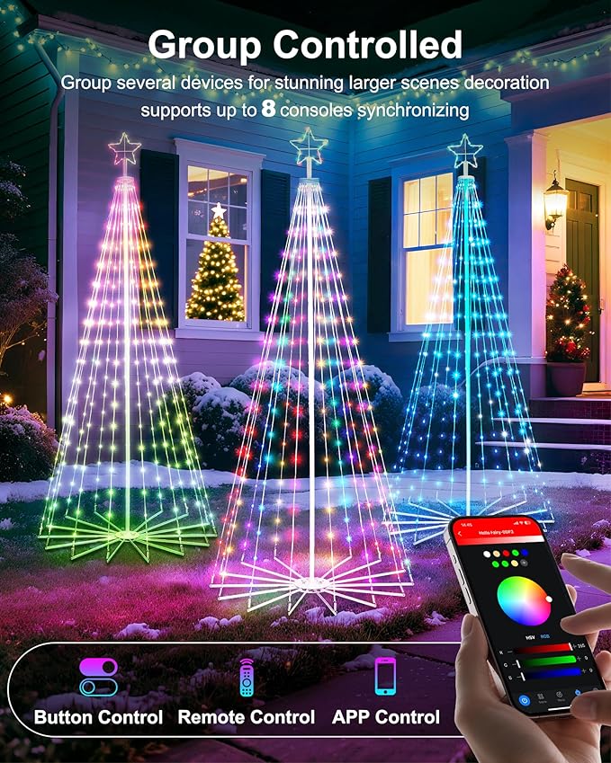 Smart Christmas Cone Tree LED Light, 12ft 832 LED Music Sync with Remote APP and Local Control, Pattern and Text Displayable, 16 Million Colors Light Show Tree for Indoor Outdoor Decorations
