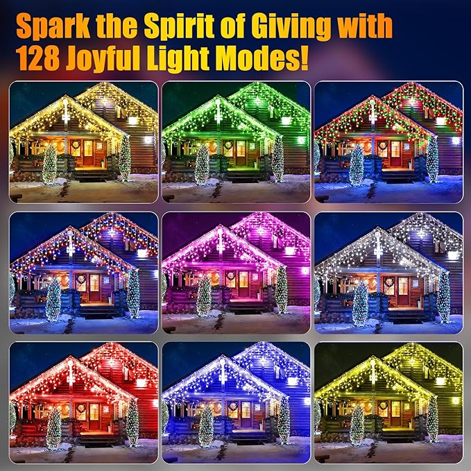 128 Functions 16 Colors Christmas Lights with 504 LED 52FT Timer Christmas Lights Outdoor 8 Modes Waterproof Plug in for Holiday Home Garden Decorations