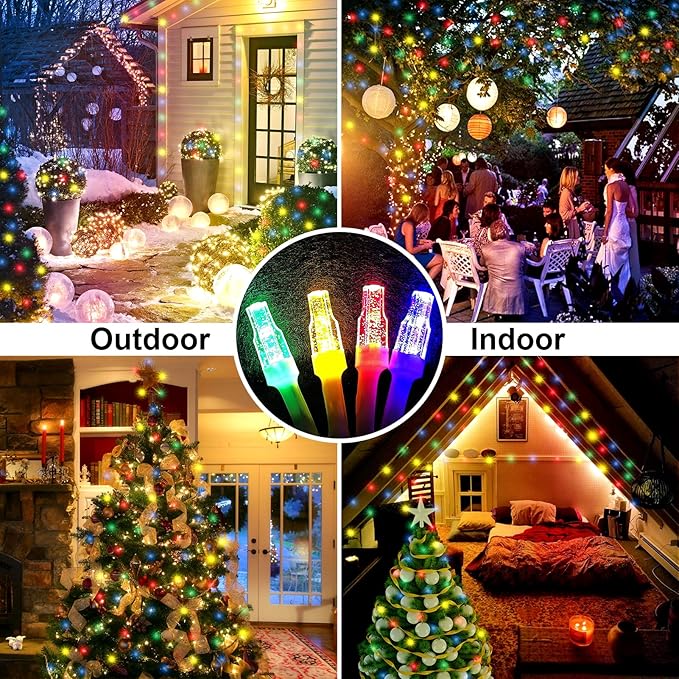 295Ft 600LED F8 Upgraded Christmas Lights Outdoor Decorations 8 Modes & Memory Timer Christmas with Plug in Waterproof Fairy String for Xmas Wedding Party Holiday Decor