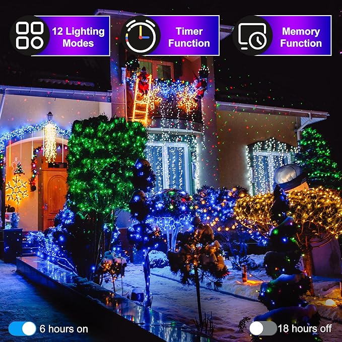 350LED 90FT Christmas Lights Indoor Outdoor, 12 Modes Blue Outdoor String Lights with Timer Dimmable, Waterproof Green Wire Christmas String Lights for Christma Tree Patio Fence Balcony Garden Party