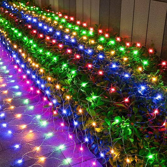JOYIN 360 LED Christmas Net Lights, 6.5X 16.4FT Christmas Mesh Lights with 8 Modes, Connectable, Waterproof for Bushes Trees Yard Indoor Outdoor Xmas Decorations (Multicolor)