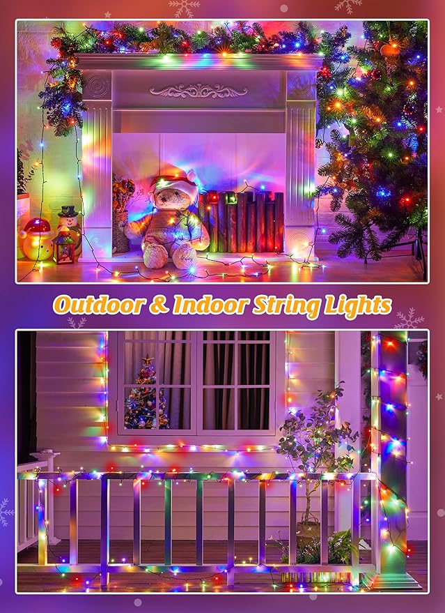 Brightown Solar Christmas Lights Outdoor, 2 Pack Total 92FT 240 LED Solar String Lights Outdoor Waterproof Green Wire with 8 Modes, Solar Fairy Light for Garden Yard Patio Party Decors, Multicolor