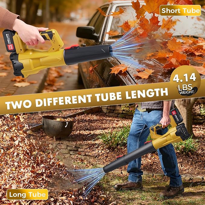 21V Cordless Leaf Blower with 2.6Ah Battery & Charger, 200MPH High-Velocity Electric Leaf Blower, 6-Speed Power Handheld Blower for Lawn Care, Grass Clippings, Pine Needles & Driveway, Yellow