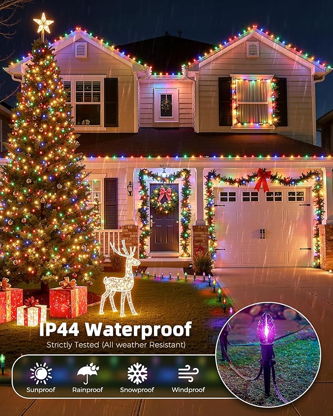 C9 Christmas Lights Outdoor, 2 Packs Total 51.4 Ft Christmas Pathway Lights with 40 LED Bulbs and Stakes, Outdoor Decorations Yard Walkway Sidewalk Holiday, Multicolor
