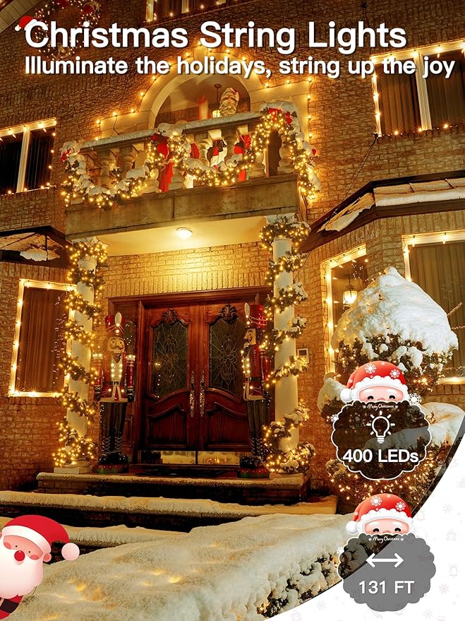 Christmas Lights 131FT 400 LED, Christmas Tree Light with 8 Lighting Modes, Outdoor Waterproof String Lights with Remote and Timer, Fairy Light for Holiday Decor (Warm White)