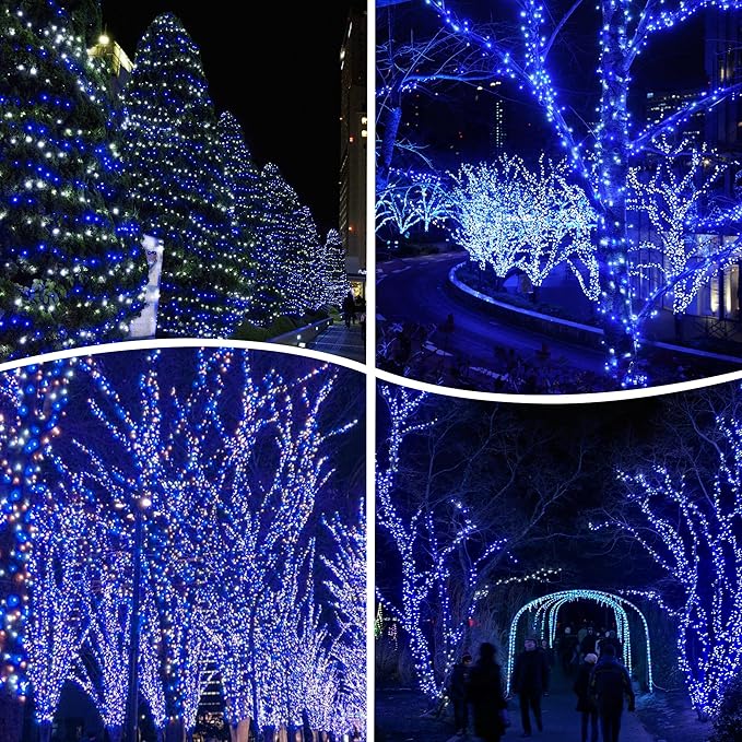 kemooie 500 LED Blue and White Christmas Lights, 164 FT 8 Twinkle Modes Plug in Waterproof Extra Long Fairy Lights for Outdoor Christmas Party Garden Decorations (Blue & White)