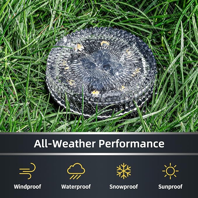 Glass Solar Pathway Lights with Wave Style, Modular-Design Waterproof In-Ground Light for Patio Pathway Lawn Yard Deck Walkway, Decorative Disk Lighting for Garden Bed, Warm White (8 Pack)