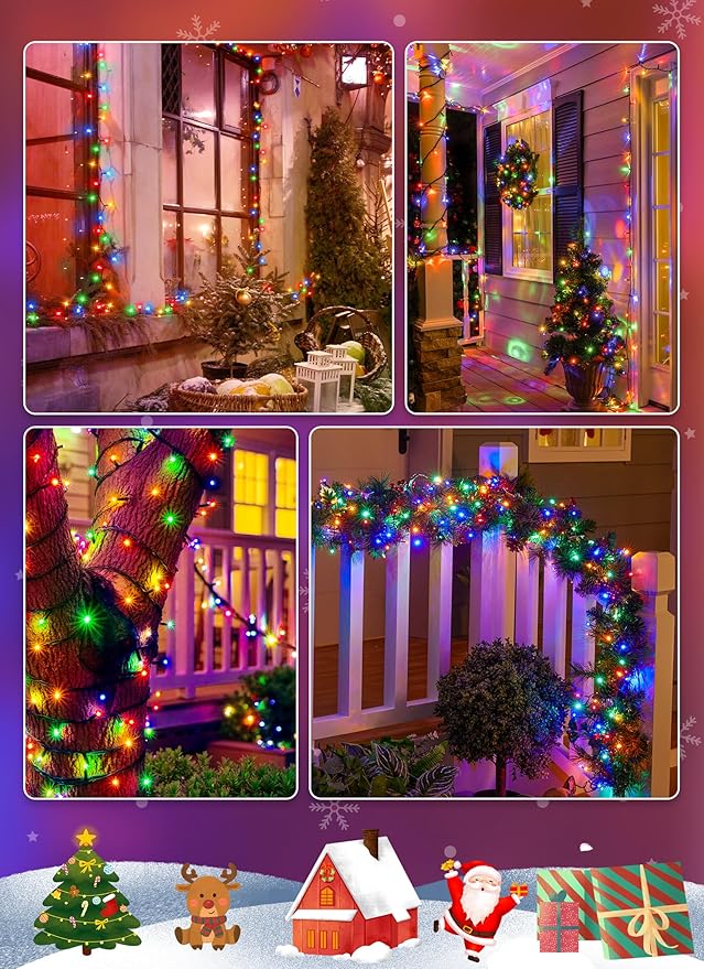 Brightown Solar Christmas Lights Outdoor, 2 Pack Total 92FT 240 LED Solar String Lights Outdoor Waterproof Green Wire with 8 Modes, Solar Fairy Light for Garden Yard Patio Party Decors, Multicolor