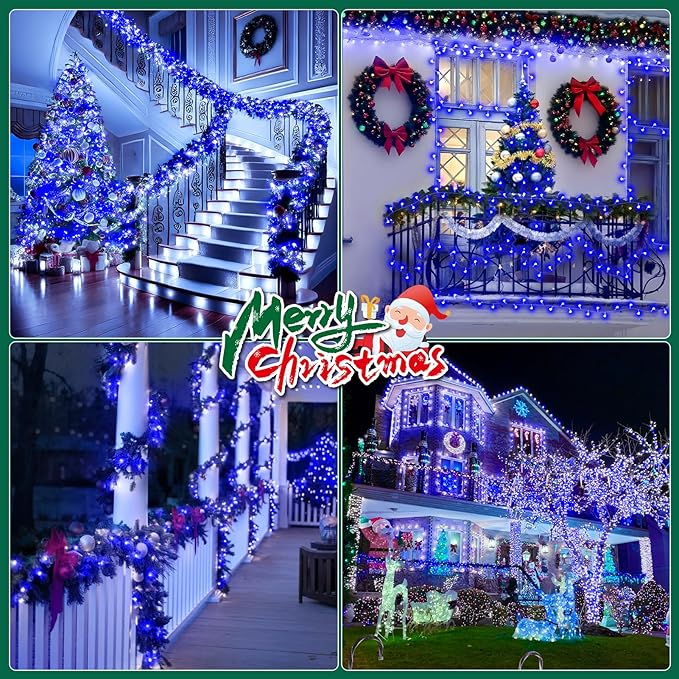 Heceltt Christmas Lights Outdoor, 403FT 1000 LED String Lights 8 Modes and Timer Memory Function Twinkle Fairy Lights IP44 Waterproof Plug in for Xmas Tree Wedding Party Holiday Decor(Blue)