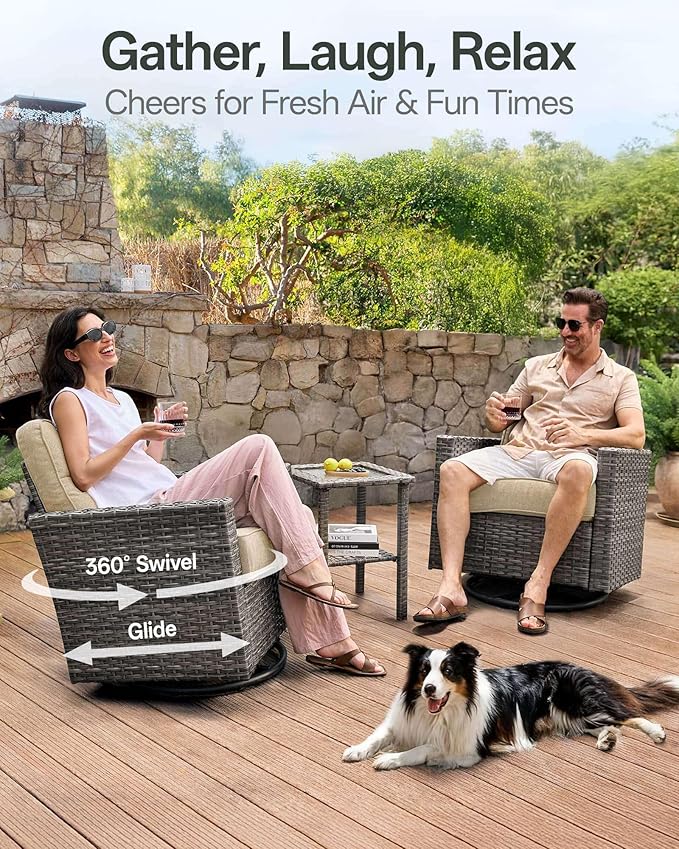 Luxury 8-Piece Patio Furniture Set with 6-Inch Thick Cushions, Outdoor Couch and Swivel Rocker Chairs, Wicker Conversation Set for Porch, Deck, Yard, Pool in Beige