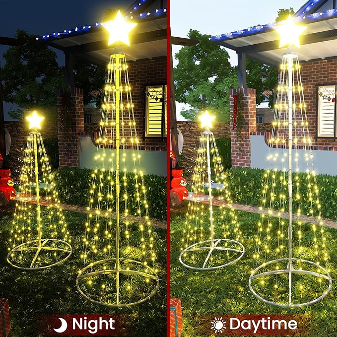 Lamerge 3pcs Christmas Cone Tree Lights(4ft+5ft+6ft), Christmas Tree Decorations Light Up Tree, 448 Warm Lights,Artificial Christmas Decorations for Indoor Outdoor Holiday Party Decor