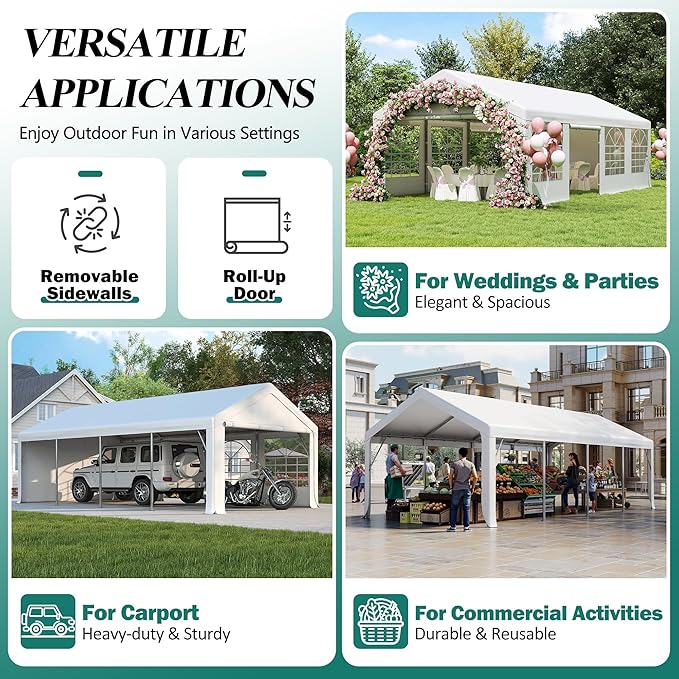 GARTOO 13' x 26' Heavy Duty Party Tent - Event Shelter Canopy Outdoor Wedding Gazebo with 4 Sand Bags for Wedding, Birthday Party, Outdoor Event