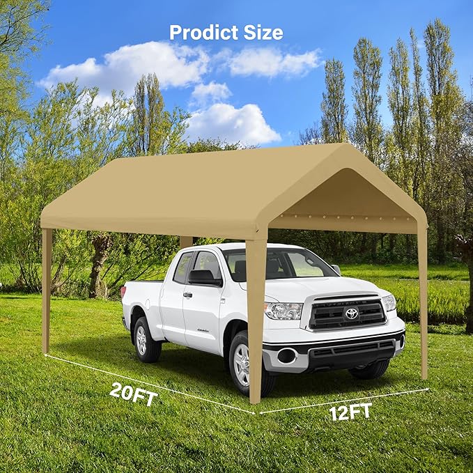 Canopy Replacement Cover, Carport Replacement Canopy, 800D Oxford Waterproof & UV Protected Tarp with Ball Bungees (Frame is not Included) (Beige, 12x20)