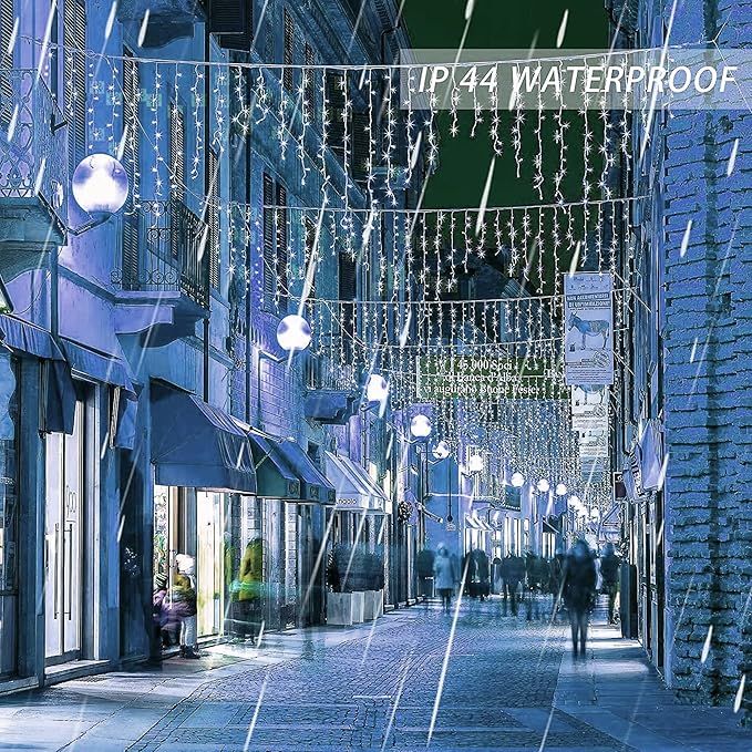 Dazzle Bright 360 LED Christmas Icicle Lights, 29.5 FT 8 Modes Curtain Fairy Lights with 60 Drops, Connectable Xmas String Lights for Outside Holiday Wedding Party Decorations (White)