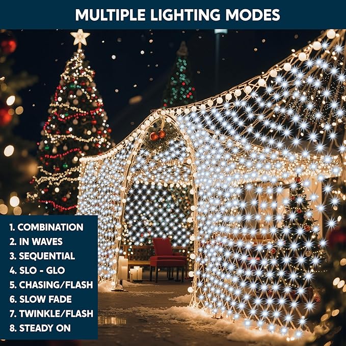JOYIN 360 LED Christmas Net Lights, 6.5X 16.4FT Christmas Mesh Lights with 8 Modes, Connectable, Waterproof for Bushes Trees Yard Indoor Outdoor Xmas Decorations (Cool White)