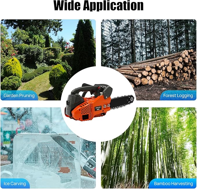 12 Inch Top Handle Gas Chainsaw,2-Stroke 25.4CC 2-Cycle Handheld Cordless Petrol Portable Gas Powered Chain Saw Little Saw Lightweight for Forest, Wood, Garden and Farm Cutting