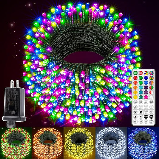 Ollny RGB Christmas Lights 600 LEDs 197 FT, 130 Modes Color Changing Christmas Tree Lights with Remote, Timer & Waterproof, Outdoor Christmas String Lights for Year-Round House Decorations