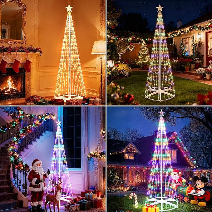 iBaycon Christmas Tree Star Lights, 8.2FT 406 LEDs Color Changing Artificial Lights with Remote Control Timer Outdoor Waterproof for Home Party Christmas Decorations (Warm White to Multicolor)