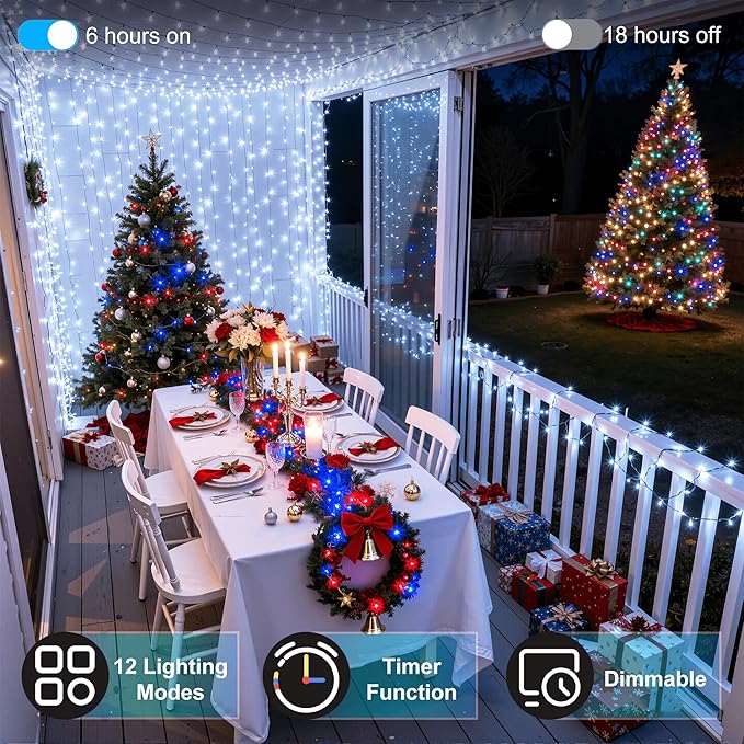 470FT 1500 LED Christmas Lights, 12 Modes Cool White Outdoor String Lights with Timer & Dimmable, Waterproof Green Wire Christmas String Lights for Indoor Xams Tree Patio Fence Party Decorations