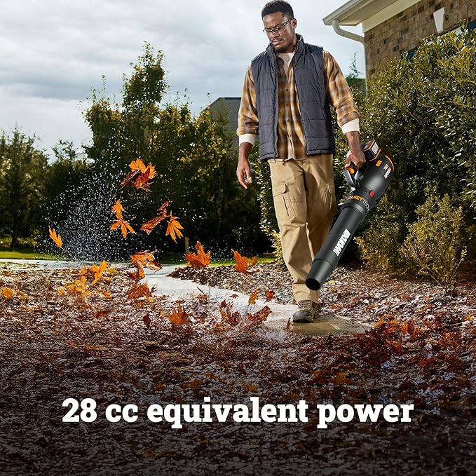 WORX Cordless Leaf Blower, Electric Blower with 780 CFM & 190 MPH, Brushless Lawn Blower with Gas-Like Power & 57 dB, 2 ¡¿ 4.0 Ah Batteries & Charger Included, WG582