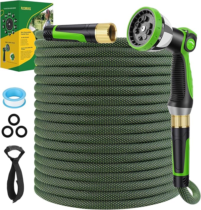 Non-Expandable Garden Hose 25 FT, Lightweight Hose with 10 Function Spray Nozzle, Kink-Free Flexible Water Hose, Durable, Leak-Proof, 360¡Æ Swivel Connectors, Portable Storage Strap