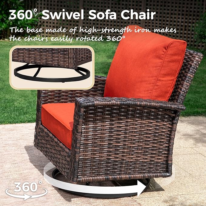 Outdoor Swivel Patio Chairs Set of 2 with Side Table, 3 Piece Wicker Highback Patio Bistro Set with Cushions for Deck Porch