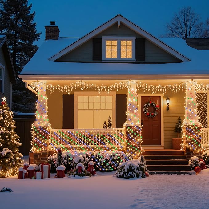 JOYIN 360 LED Christmas Net Lights, 6.5X 16.4FT Christmas Mesh Lights with 8 Modes, Connectable, Waterproof for Bushes Trees Yard Indoor Outdoor Xmas Decorations (Multicolor)