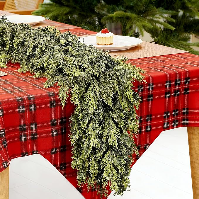 6 FT Christmas Cedar Garland, Artificial Realistic Faux Greenery Pine Garland - Soft Bendable, Lifelike Christmas Decorations for Table, Mantle, Wall, Indoor Outdoor Holiday Party (1 Pcs)