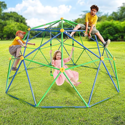 10FT Kids Climbing Dome - 800LB Capacity, UV & Rust Resistant, Geo Jungle Gym for Kids 3 to 8 Backyard, Much Easier Assembly, Blue+Green