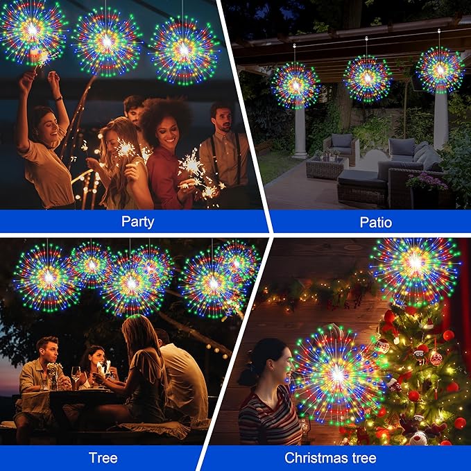 Solar Christmas Firework Lights Outdoor, 5 Pack 1000LED Solar Starburst Lights with Remote, 8 Modes Dimmable Waterproof Hanging Fairy Lights for Garden, Patio, Holiday Christmas Decor (Multicolor)