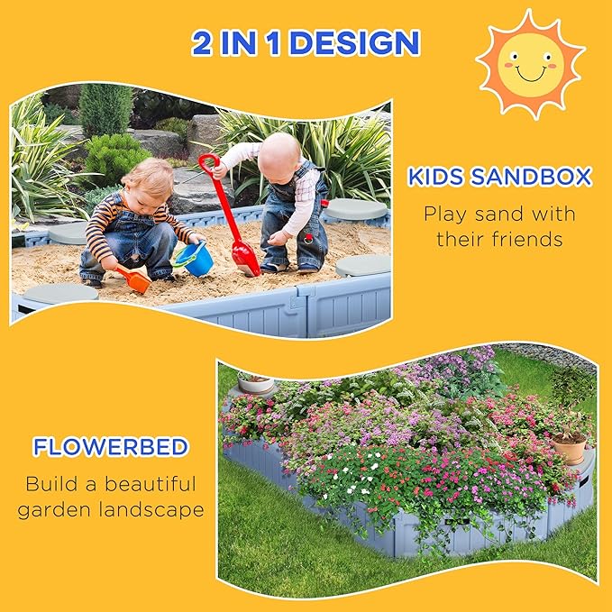 Outsunny Kids Outdoor Sandbox with Cover Garden Bed Sand Pit, Easy Assembly Children's Oval Sandbox for Backyard, Light Blue, 72 x 41.25 x 8.75