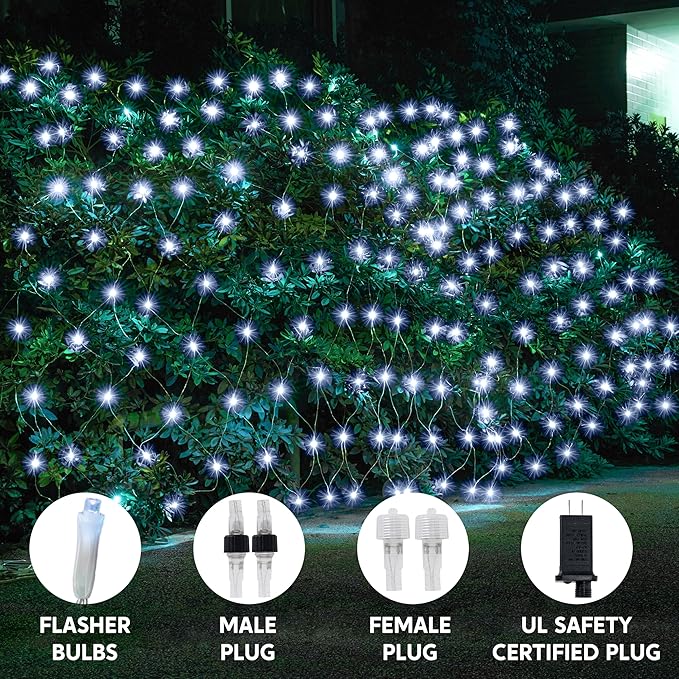 JOYIN 360 LED Christmas Net Lights, 6.5X 16.4FT Christmas Mesh Lights with 8 Modes, Connectable, Waterproof for Bushes Trees Yard Indoor Outdoor Xmas Decorations (Cool White)