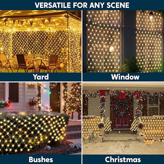 JOYIN 200 LED Christmas Net Lights, 6.5X 10FT Christmas Mesh Lights with 8 Modes, Connectable, Waterproof for Bushes Trees Yard Indoor Outdoor Xmas Decorations (Warm White)