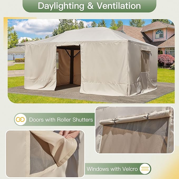 MELLCOM Winter Gazebo Cover for 12×16 Hardtop Gazebo, Accessories for All Seasons, with Mesh Screens and Doors and Windows