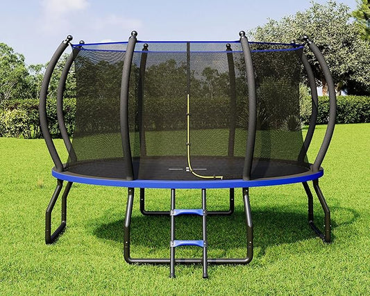 8FT 10FT 12FT 14FT 16FT Trampoline with Pop-up Quick Connector and Basketball Hoop, Trampoline Outdoor with Enclosure, Ladder, ASTM Approval for Kids and Adults