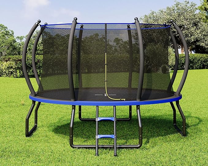 8FT 10FT 12FT 14FT 16FT Trampoline with Pop-up Quick Connector and Basketball Hoop, Trampoline Outdoor with Enclosure, Ladder, ASTM Approval for Kids and Adults