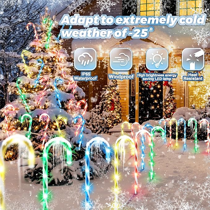 Anordsem Solar Christmas Decorations Outdoor: 12 Pack Candy Cane Pathway Lights - 21" Waterproof LED 8 Colorful Lighting Models Yard Garden DIY Decor - 2026 Xmas Gifts for Homeowners