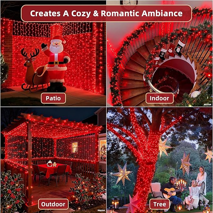 240ft Outdoor Christmas Lights, 750 LED Super Long String Lights 12 Modes & Timer Memory, Dimmable Outsite Waterproof Light Strings for Xmas Tree Garden Wedding Party Holiday Decorations Red