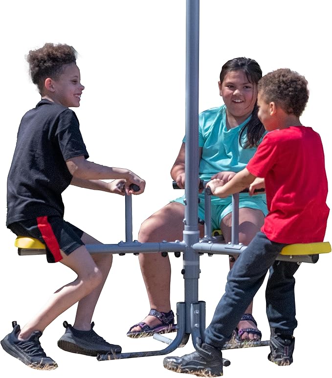Fun Forever - 8 User Metal Swing Set with 6' Wave Slide and The Triple Fun-Go Round Add-On by XDP Recreation