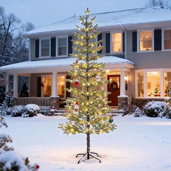 7.5FT 180 LED Minimalist Pre-Lit Slim Pencil Artificial Christmas Tree with Warm White Lights Scandinavian Style Decor Indoor Holiday Decoration Modern Xmas Tree