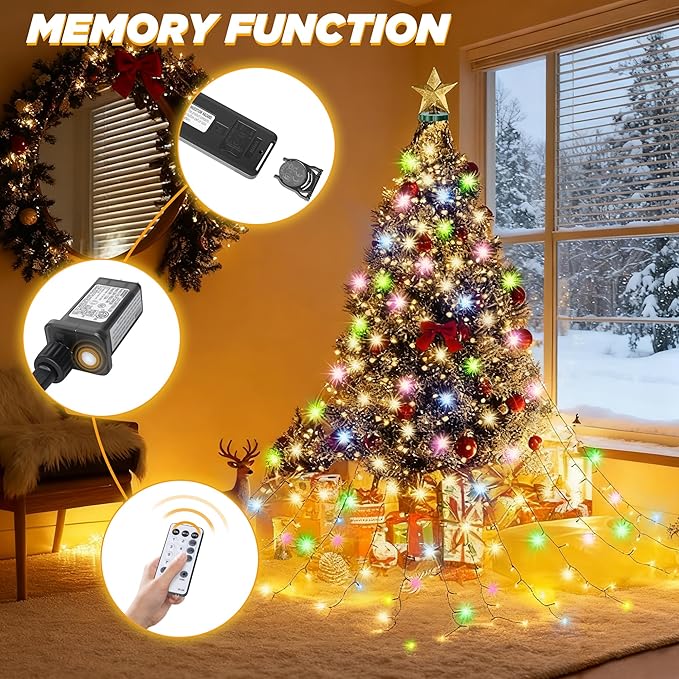 Christmas Tree Lights - 400 LEDs 9.8FT x 16 String Lights with Memory Function & 8 Modes, Fairy Lights with Remote Control & Timer for Christmas Tree Decorations - Multicolor