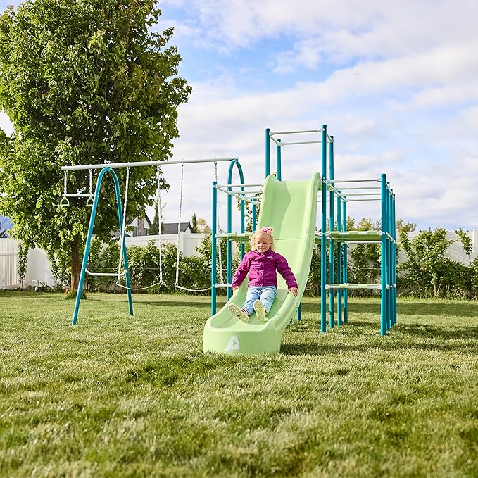 Modular Jungle Gym Set for Kids by ACTIVPLAY, Outdoor Playset, Swing, Slide, Rust Resistant, No Pinch Joints, Adjustable Platforms with Safety Grooves, Heavy Duty Metal Frame