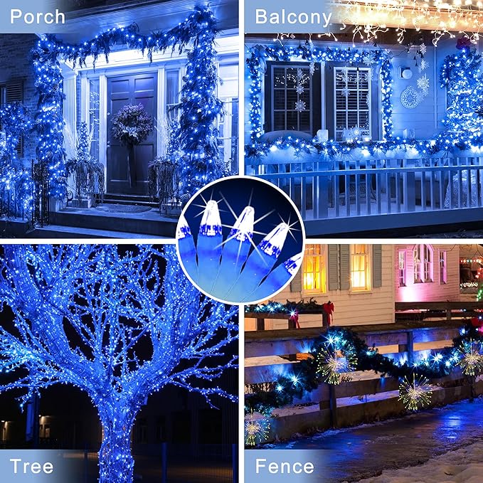200 LED 66ft Christmas String Lights Indoor Outdoor, 8 Modes Christmas Fairy Lights with Timer & Momory, IP44 Waterproof Christmas Tree Lights for Xmas Patio Yard Fence Balcony Garden (Blue)