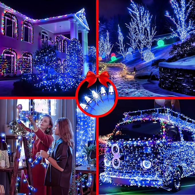 492FT Outdoor Christmas Lights, 1300 LED Super Long String Lights 8 Lighting Modes & Timer Memory, Outsite Waterproof LED Light Strings for House Trees Garden Wedding Party Holiday Decorations Blue