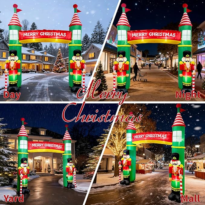 10FT Christmas Inflatable Outdoor Decoration, Nutcracker Soldier Christmas Inflatables Archway, Christmas Blow Up Yard Decorations Built-in LED Lights Xmas Archway Outdoor for Lawn Garden Xmas