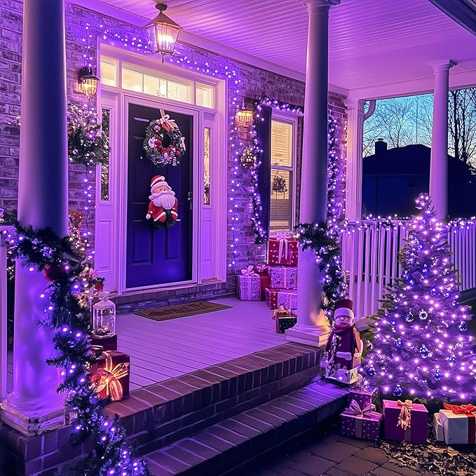 JMEXSUSS 500 LED Purple Christmas Lights, 173ft 8 Modes Christmas String Lights Outdoor Waterproof, Green Wire Purple LED Light for Indoor Party House Xmas Decorations